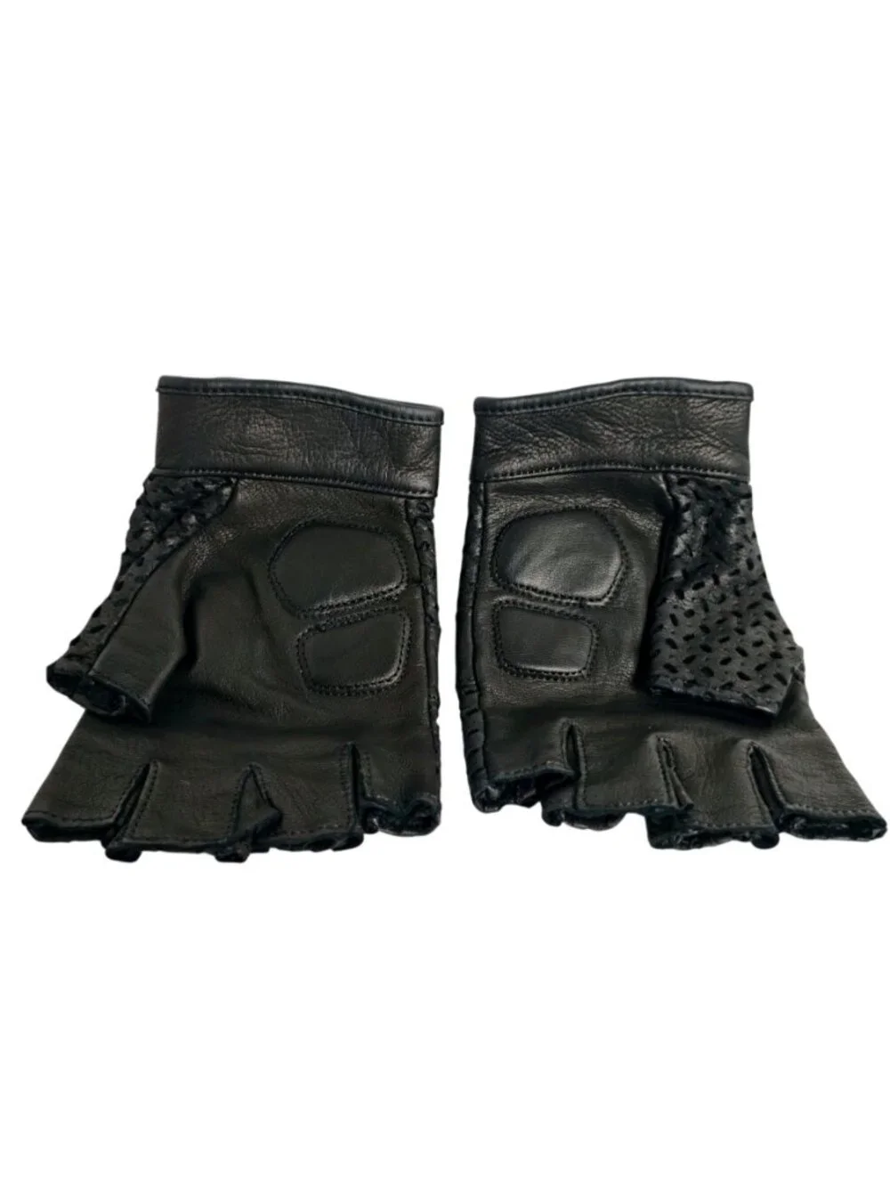 Harley-Davidson Women Black Fingerless Leather Motorcycle Gloves L Perforated